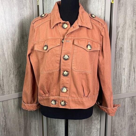 Free People Eisenhower terra cotta denim cropped jacket women's S - Picture 2 of 11